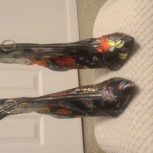 Floral Mid Calf Boots Sz 10